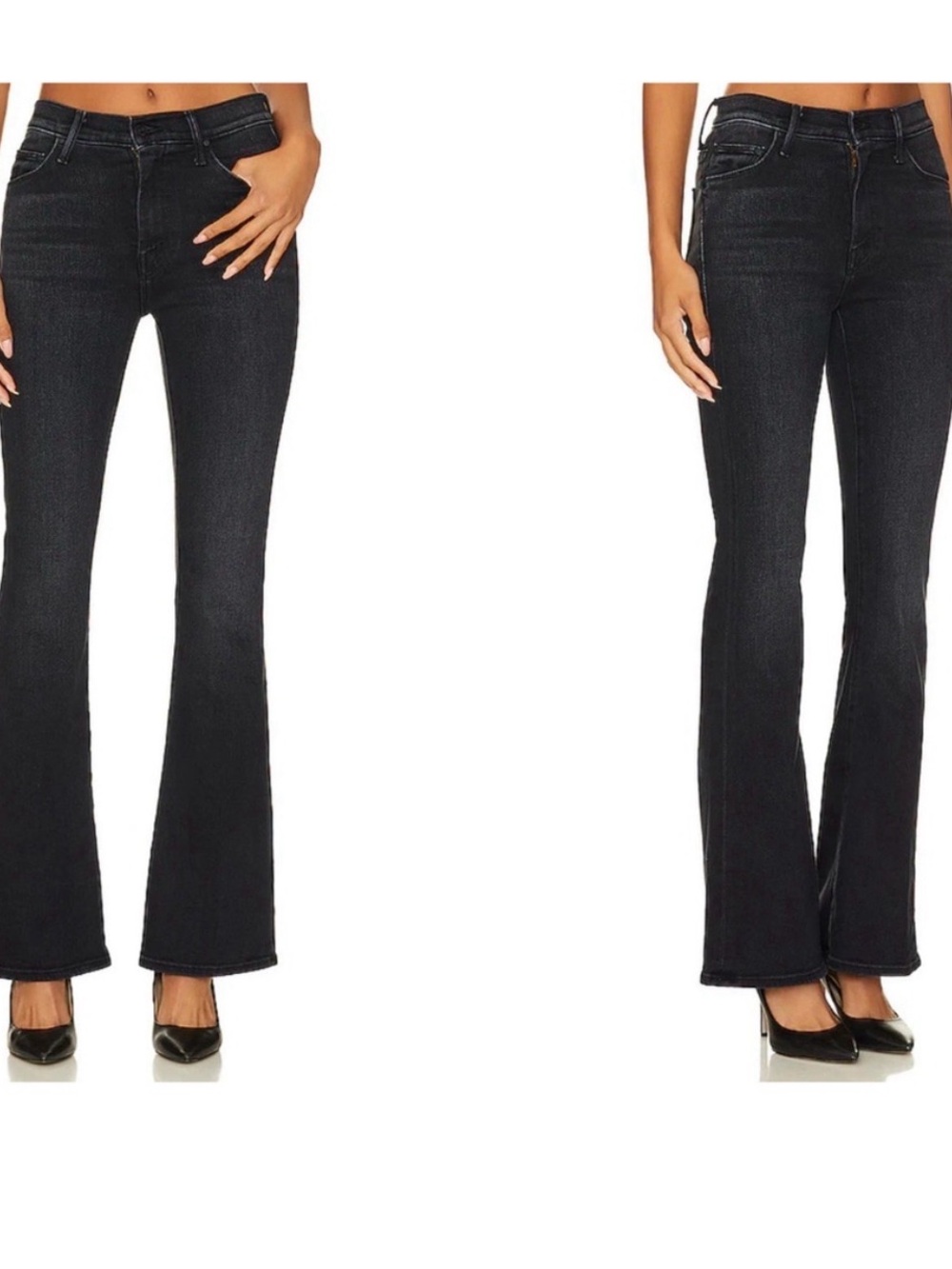 MOTHER The Weekender Deep End (Black High-Rise Flare Jeans)